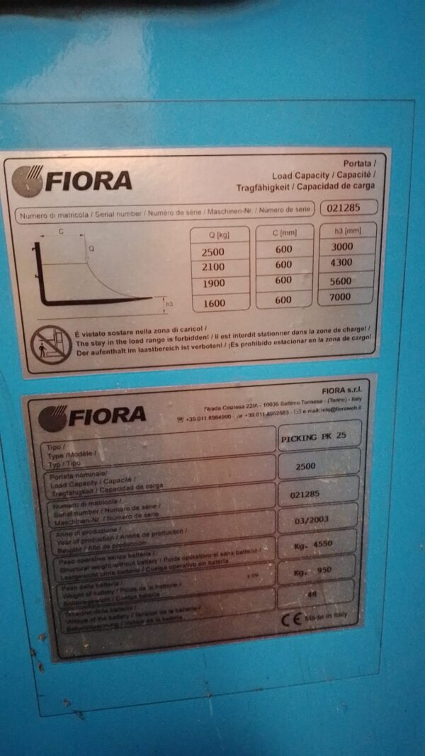 Carretilla elevadora lateral picking eléctrica Fiora Placa
