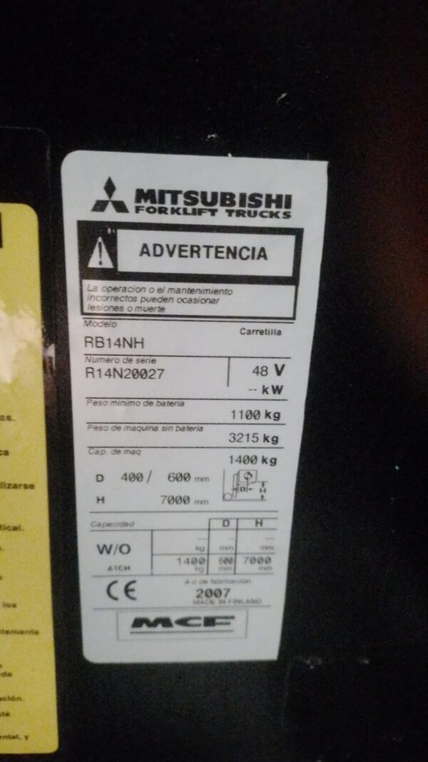 carretilla elevadora retractil Mitsubishi Placa
